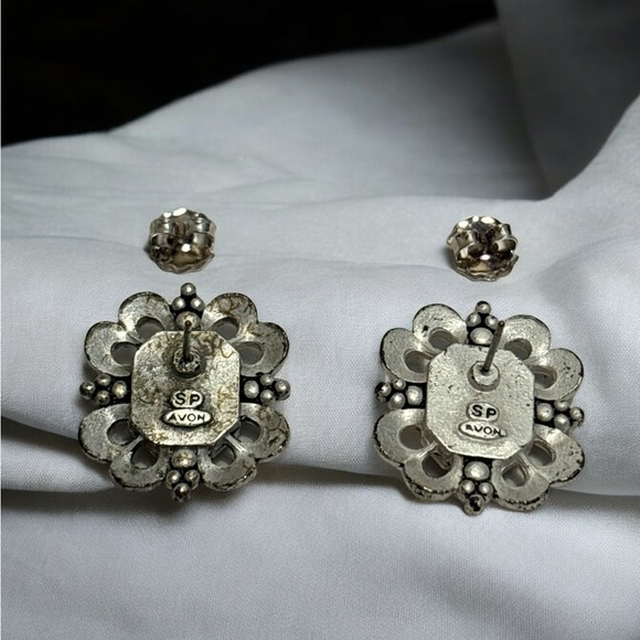 Vintage Avon Art Deco Crystal Rhinestone Earrings 1” - Picture 5 of 8